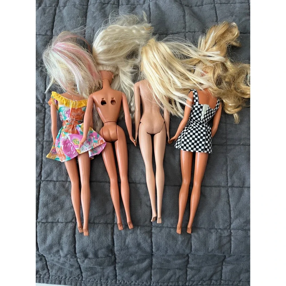 Vintage Barbie Doll Lot of 4 90s Mattel Blonde Dolls Floral Checkered Dress OOAK